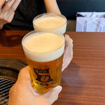 焼肉 牛々 - 飲み放題付きコースだから生ビール　( ^ ^ )/□
