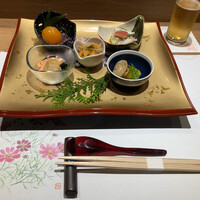 神田 鮨 近松 - 丁寧な仕事の前菜、黄身の味噌漬けも美味しい