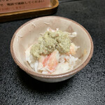 鮨よし - カニ飯  このあたりからやっとやっと 旦那さんに罰ゲームみたいな顔しとるぞーと言われた(ﾉ∀｀笑)