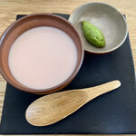 Restaurant Koo - 青森・木村さん　桃の冷たいポタージュ&宇治・小山園の抹茶とセロリのソルベ