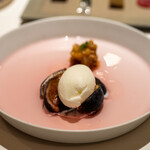 レストラン オオツ - 2022.9 叩いた黒いちじく コンポートの黒いちじく フレッシュな黒いちじく ジャージーアイスクリーム コンポート煮汁ゼリー