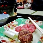 那須温泉　山楽 - 焼物（那須和牛ロース石焼、野菜色々）