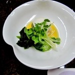 那須温泉　山楽 - 酢の物(平貝と蕪の博多押し、若布、貝割れ、胡瓜、パパイヤ酢）