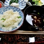 那須温泉　山楽 - 食事（豆御飯）、止椀（赤だし）