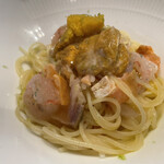 キノシタ - 前菜　冷製カッペリーニ　甘エビ、ウニ、サーモン、カラスミ、ライム