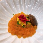 蕎麦割烹  倉田 - 新イクラ、モロヘイヤ、菊花弁、原木椎茸