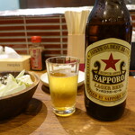 KUSHIEMON - お通し(塩だれキャベツ)&赤星大瓶