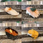 寿司安 - スズキ、南蛮エビ（甘エビ）、イクラ、ウニ