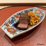 御料理 寺沢 - いわて牛のフィレ肉の炭火焼と杏茸