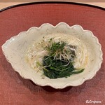 御料理 寺沢 - 賀茂茄子とモロヘイヤの蟹餡がけ