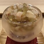 御料理 寺沢 - 白桃とシャインマスカット､梨とブルーチーズのブラマンジェ