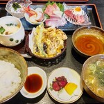 お食事処 八角 - お刺身と天ぷらセット