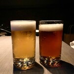 クラフトビール 仙波 - 左はマルエフ　右はペールエール