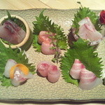 孝虎 - 刺身の盛り合わせ　平政、金目鯛、石鯛、真鯛、ほうぼう、イサキ