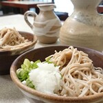 Honke Hashimoto - 1人前がお茶碗サイズ丼2つにて提供される名物生そば ¥680