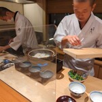 日本料理 別府 廣門 - 骨切りした鱧を鍋に投入