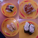 スシロー - 焼き鯖 サーモンチーズ ビーフ100%ハンバーグ ツナサラダ