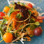 山ごぼう - 人参と水菜のサラダ。干し大根を揚げた物をアクセントに。