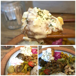 咖喱時々珈琲 ナミヒラ - ◆チキン南蛮も人気なのかもと頂いてみたのですが、これ美味しい。チキン自体も柔らかく、タルタルもいいお味。 ◆副菜の続きですけれど「ライタ（これだけは知っています：笑）」、ししとうの煮物(でいいのかな）」、キャベツの何とか などなど盛り沢山。混ぜながら頂くと、美味しい。