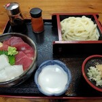 天金 - イカ・マグロ丼うどんセット1100円