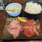 焼肉たかやま - ハーフ＆ハーフ定食（カルビ、牛たん）