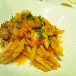 アルティスタ， - ストロッツァプレーティ　自家製ソーセージのトマトソース、これまた２月のワイン会でのメニュー