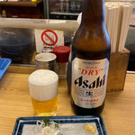 立飲みいこい - ビンビール大瓶＋あじ刺し