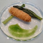 OTTO SETTE - カダイフを纏ったスカンピのフリット〜小松菜のピュレソース〜
