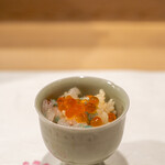 うを徳 - 2022.9 羽幌産ボタン海老の卵と海老味噌・富山産白海老・標津産いくらミニ丼