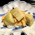 富小路 やま岸 - 生姜の煮えばな 雲丹 久世茄子②