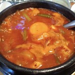 コッテジ - 豆腐チゲ（激辛）（生卵を入れて）