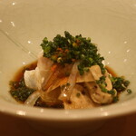 鮨 しみづ - 五島産 クエ湯引きアップ