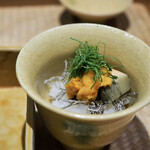 御幸町 田がわ - 雲丹と鮑の一口寿司