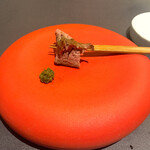 プレゼンテ スギ - ⑦館山産猿腕肉の薪焼き 蕗の薹・唐辛子・空豆2年熟成ソース