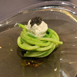 プレゼンテ スギ - ㉑本日のパスタ（キタッラ、ルッコラのペースト、自家製サワークリーム、キャヴィア）