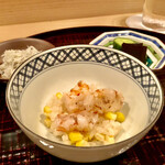 多仁本 - 初めの玉蜀黍ご飯には車海老も