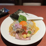 酒肴場 屯 - 【限定】自家製唐墨と釜揚げしらすのまぜそば¥1350