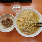 日陰 - 海老ワンタンメンと生姜丼