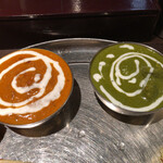 居酒屋インドカレー アジア料理チャンドラマ - キーマエッグ（左）ザグチキン、辛さは共に普通