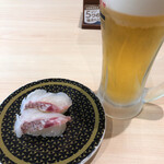 はま寿司 - ビール（中）と活〆まだい150円