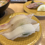 活魚廻転寿司　いわ栄 - 白い寿司 ヒラメ 鯛 エンガワ