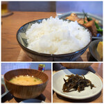 Daidokoro Takamachi - ◆土鍋で炊かれたご飯はつやつやで美味しい。お代わり1杯可能。 ◆お味噌汁もいいお出汁を感じます。 ◆昆布の佃煮は山椒たっぷり入り思ったより（失礼）美味しい、ご飯のおともに最適。