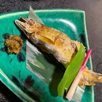 お宿やました - 鮎の塩焼きもおいしーい！！横のみそがたまらん