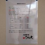 大衆鰻の店 うな大 - 値上げ予告