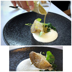 MAISON LAFITE - ＊肝ソースを加えることで、ソースの味わいが濃厚になりますね。 惜しむらくは「鮑」が若干硬かったことかしら。夫も同じ感想でした。