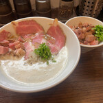 麺～leads～なかの - TORI白湯らーめん（チャーシュートッピング）＋炙りチャーシューめしセット