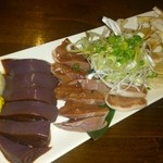 豚小家 - 2013.04・もつ刺し5点盛り 1200円 レバ、ハツ、タン、ガツ、リンゲル