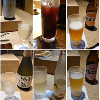 明治の森箕面 音羽山荘 - 鳳凰美田、音羽吟醸、ザクロジュース、シナモンジンジャーエール、箕面の地ビール(ヴァイツェン/ペールエール)✨食後、温かい焙じ茶も頂きました。