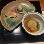 湯宿 季の庭 - 赤魚西京焼、海老芋磯辺揚げ、蓮根饅頭