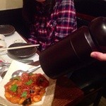 厳選地酒と本格焼酎の店 うみんちゅ - Ｈ25.04　ニョッキとナスのアラビアータ（ミニトマト入り！）ブラックペッパーふりかけ中